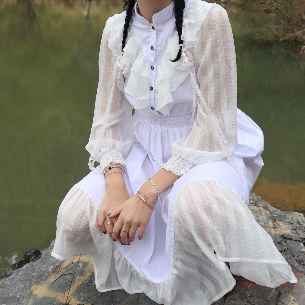 Handmade Sheer Lace Boudoir Cottagecore Dress for Ginger Mary